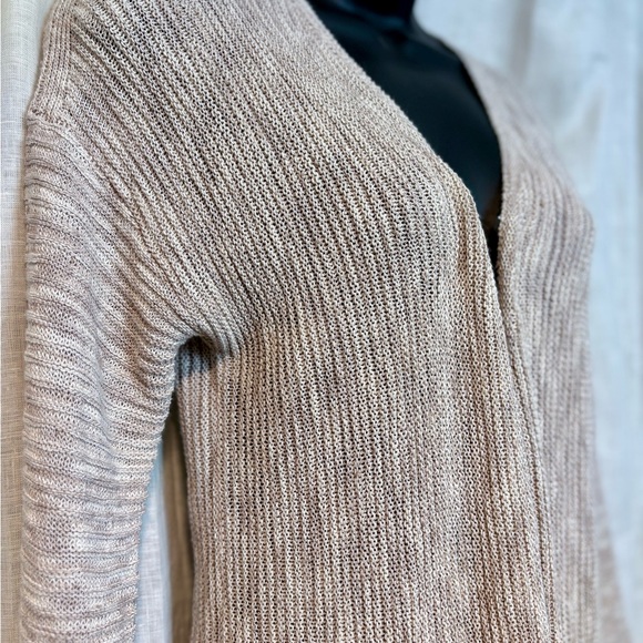💥3/$30💥Tahari Women's Cream Gray Open-Front Long Cardigan Sweater - Picture 3 of 6